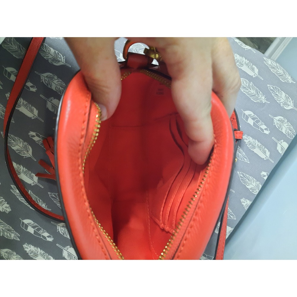 Tory Burch McGraw Camera Bag Orange Pebbled Leather Crossbody Tassel Logo - Picture 6 of 7